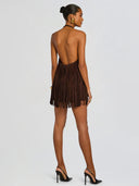 Halter-Style Tassels Faux Suede Mini Dress