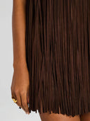 Halter-Style Tassels Faux Suede Mini Dress