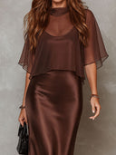 Elegant Chiffon Blouse And Satin Midi Dress Two-piece Set