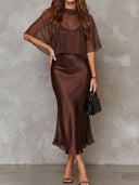 Elegant Chiffon Blouse And Satin Midi Dress Two-piece Set