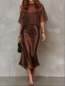 Elegant Chiffon Blouse And Satin Midi Dress Two-piece Set