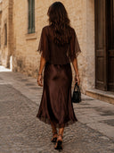 Elegant Chiffon Blouse And Satin Midi Dress Two-piece Set