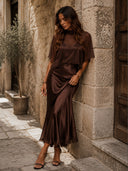 Elegant Chiffon Blouse And Satin Midi Dress Two-piece Set