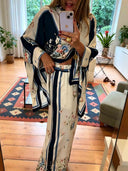 Exquisite Satin Print Batwing Sleeve Wide-Leg Pants Two-Piece Set