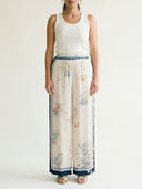 Exquisite Satin Print Batwing Sleeve Wide-Leg Pants Two-Piece Set