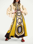 Elegant Abstract Geometric Print Kaftan Maxi Dress