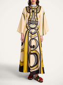 Elegant Abstract Geometric Print Kaftan Maxi Dress
