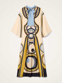 Elegant Abstract Geometric Print Kaftan Maxi Dress