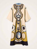 Elegant Abstract Geometric Print Kaftan Maxi Dress