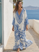 Refined Porcelain Print V-Neck Kaftan Maxi Dress