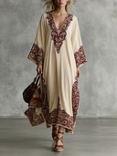 Retro Paisley Border Print Kaftan Maxi Dress