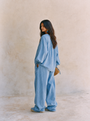 Casual V-Neck Tie-Sleeve Top & Wide-Leg Pants Two-Piece Set