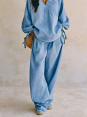 Casual V-Neck Tie-Sleeve Top & Wide-Leg Pants Two-Piece Set