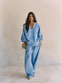 Casual V-Neck Tie-Sleeve Top & Wide-Leg Pants Two-Piece Set
