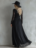Sexy Lace Panel High Slit Maxi Dress
