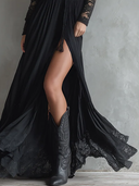 Sexy Lace Panel High Slit Maxi Dress