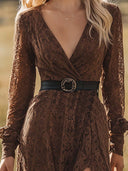 Sexy Lace Front Slit Long Sleeve Maxi Dress