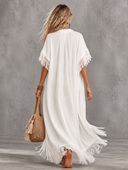 Casual V-Neck Fringe Flowing Maxi Dress
