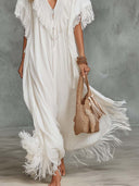 Casual V-Neck Fringe Flowing Maxi Dress