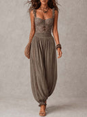 Sexy Lace Strapless Ruched Harem Pants Set