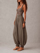 Sexy Lace Strapless Ruched Harem Pants Set