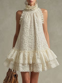Sexy Lace Sleeveless Ruffle Mini Dress
