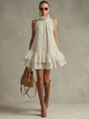 Sexy Lace Sleeveless Ruffle Mini Dress