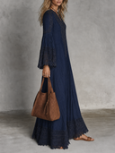 Casual Lace-Trim Flared Sleeve Maxi Dress