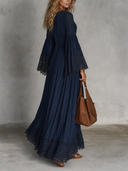 Casual Lace-Trim Flared Sleeve Maxi Dress