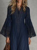 Casual Lace-Trim Flared Sleeve Maxi Dress