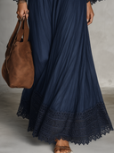 Casual Lace-Trim Flared Sleeve Maxi Dress
