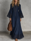 Casual Lace-Trim Flared Sleeve Maxi Dress