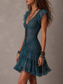 Sexy Lace Chiffon Ruffle Mini Dress