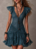 Sexy Lace Chiffon Ruffle Mini Dress