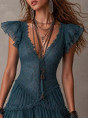 Sexy Lace Chiffon Ruffle Mini Dress