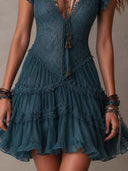 Sexy Lace Chiffon Ruffle Mini Dress