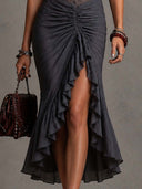 Sexy Lace Waist-Ruched Midi Dress