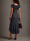 Sexy Lace Waist-Ruched Midi Dress