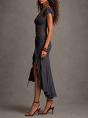 Sexy Lace Waist-Ruched Midi Dress