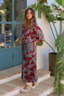Casual Abstract Tie-Dye Print Kimono Sleeve Maxi Dress