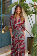 Casual Abstract Tie-Dye Print Kimono Sleeve Maxi Dress