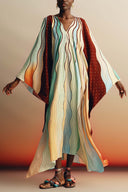 Elegant Colorful Striped Print Off-Shoulder Maxi Dress