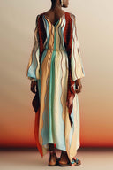 Elegant Colorful Striped Print Off-Shoulder Maxi Dress