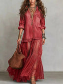 Classic Denim Ruffle Romantic Maxi Dress