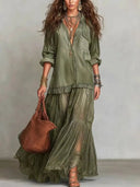 Classic Denim Ruffle Romantic Maxi Dress