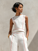 Minimalist Contrast Stitch Shirt & Wide-Leg Pants Set