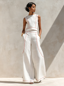 Minimalist Contrast Stitch Shirt & Wide-Leg Pants Set