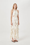 Elegant Halter Neck Ruffled Cutout Maxi Dress