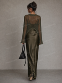 Elegant Satin Camisole Dress & Knit Cover-Up Set