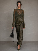 Elegant Satin Camisole Dress & Knit Cover-Up Set